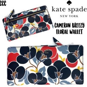 Kate Spade Cameron Breezy Floral Navy White Red-Orange Full-Sized Wallet NWT